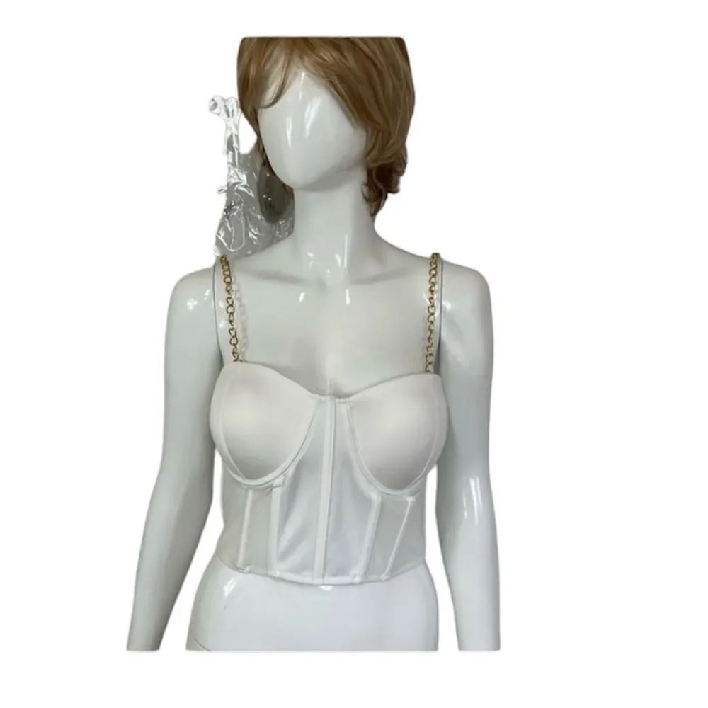 NEW Say What Womens Sweetheart Neck Chain Strap Zip Corset Bustier Top White M